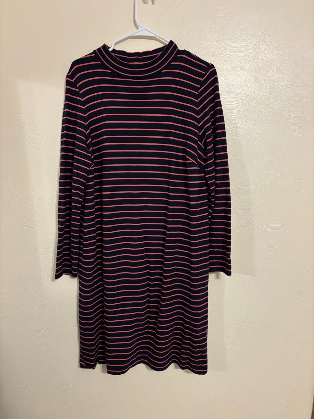 J.Jill Large Navy Coral Stripe Turtleneck Long Sleeve Swing Dress